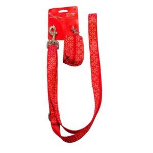 WONDERSHOP Holiday 5' Dog Leash & Waste Bag Holder Red White